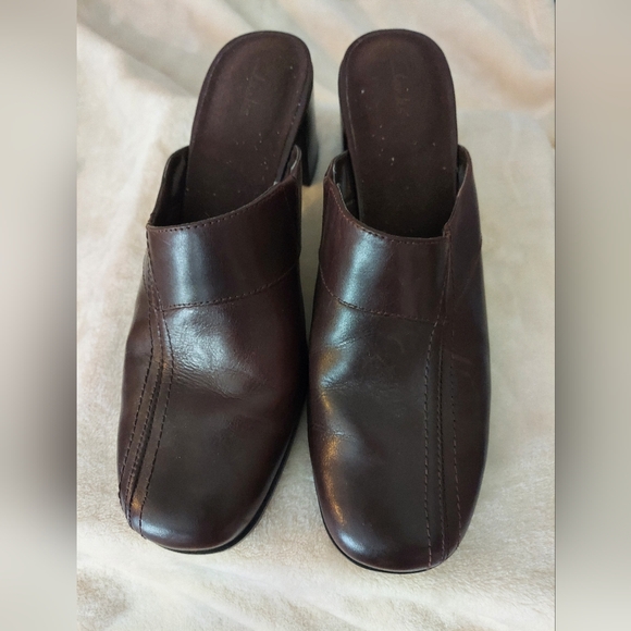Clarks Leather Backless Heeled Mule Slip On Shoes Brown Size 10 79689 - Picture 3 of 9